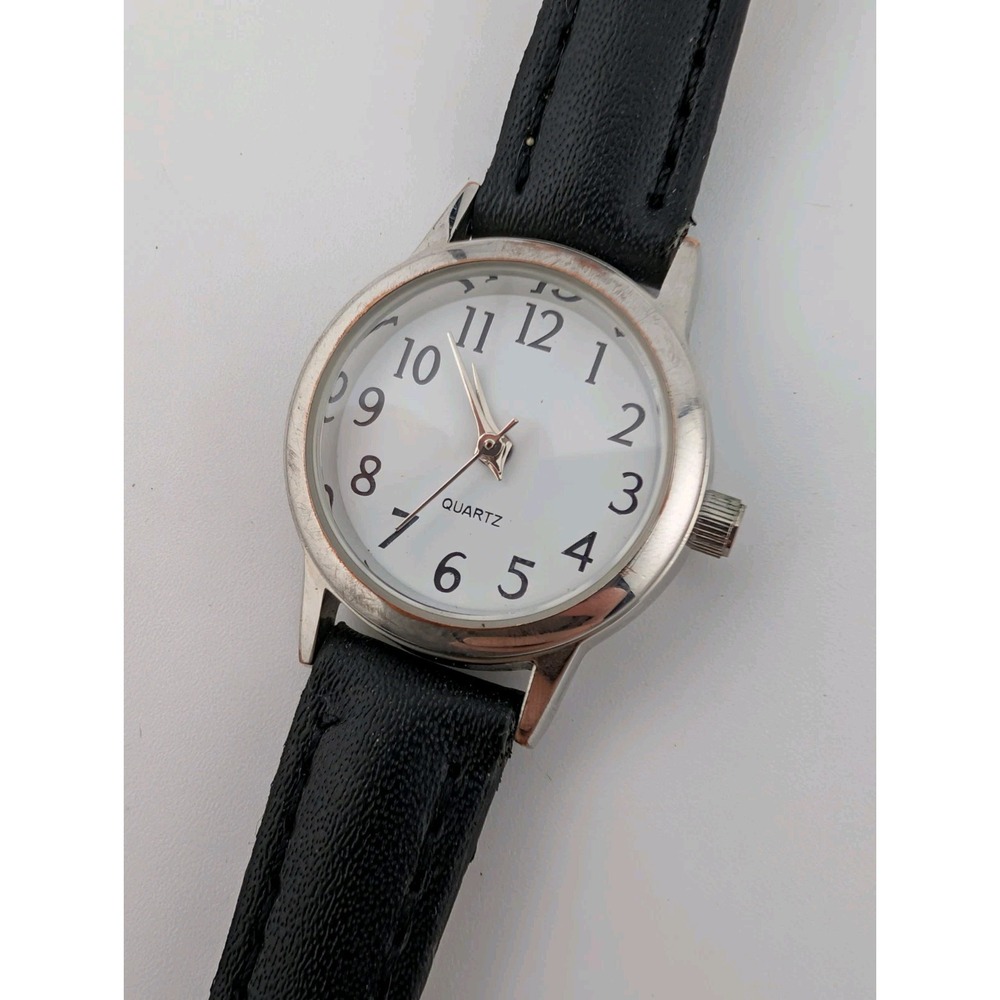 Accutime Watch Women 24mm Silver‎ Case Black Band- New Battery